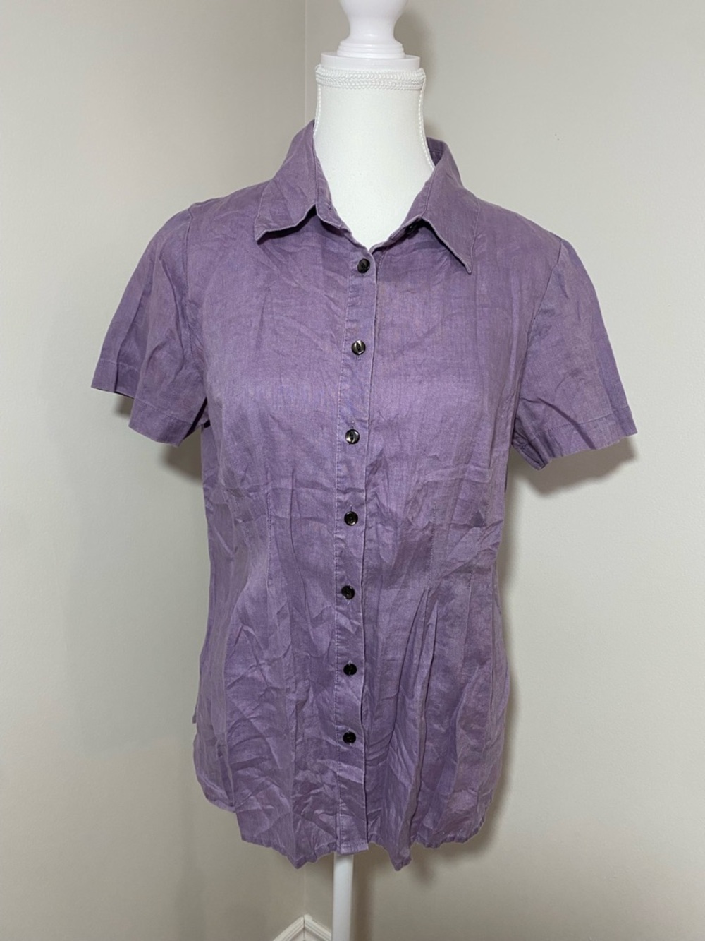 J. Jill Linen Lavender Purple Short-Sleeve Button-Down Shirt petite medium